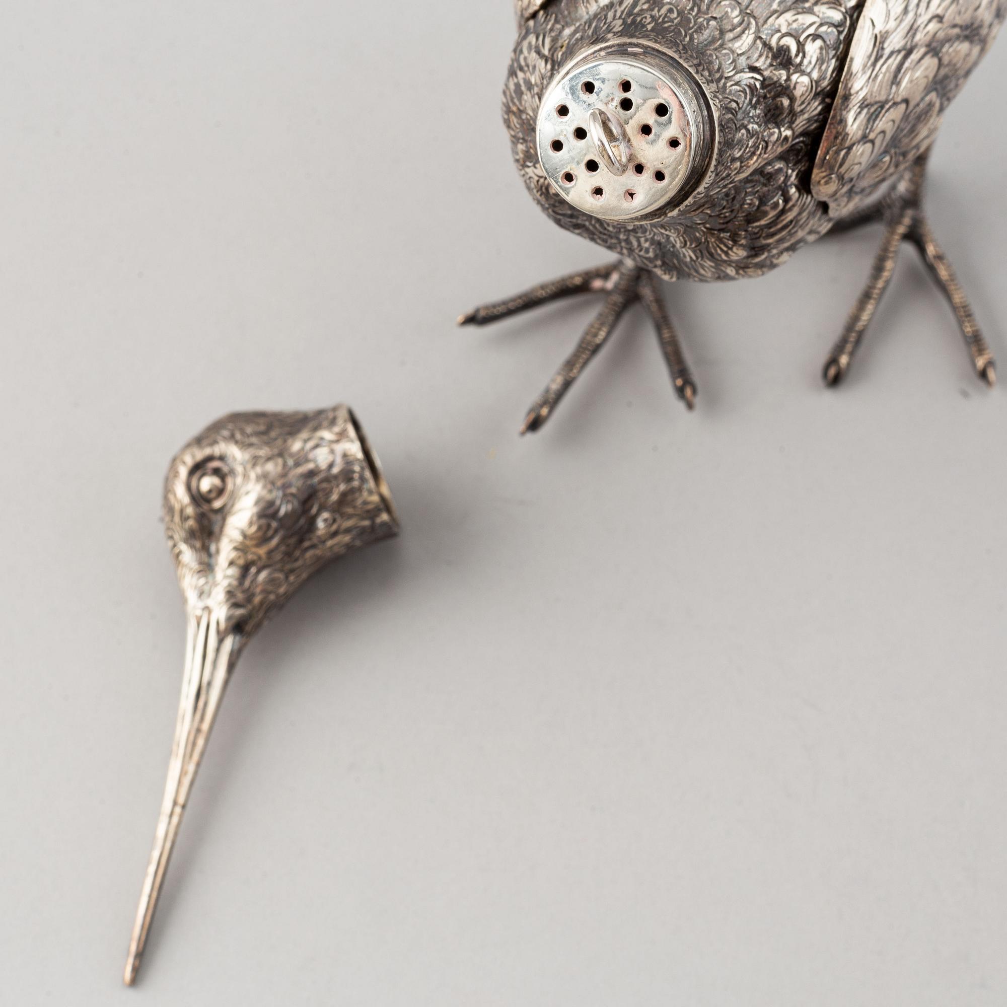 A pair of silver table decorations / birds, Swedish import marks 20th century.