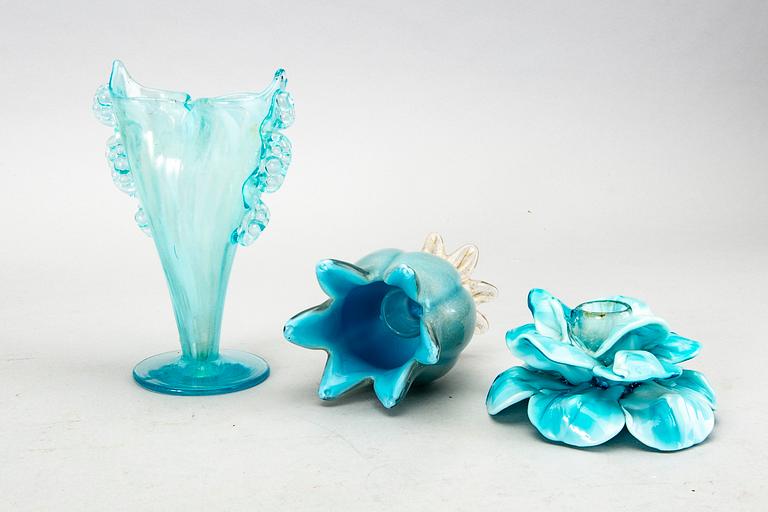 Eight mid 20th century glass items from Murano, Venice Italy.