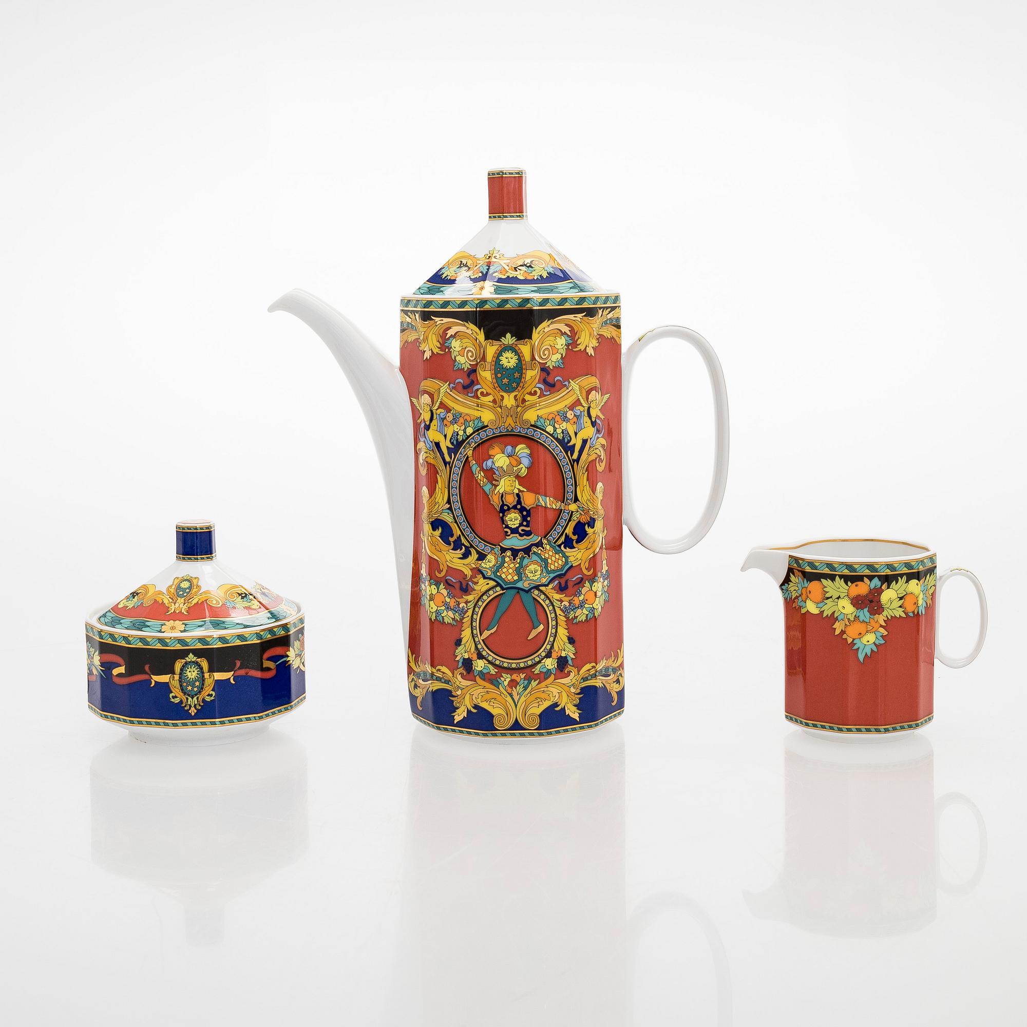 Versace, astiaston osia, posliinia, 9 kpl, "Le Roi Soleil" Rosenthal, 1990-luku.