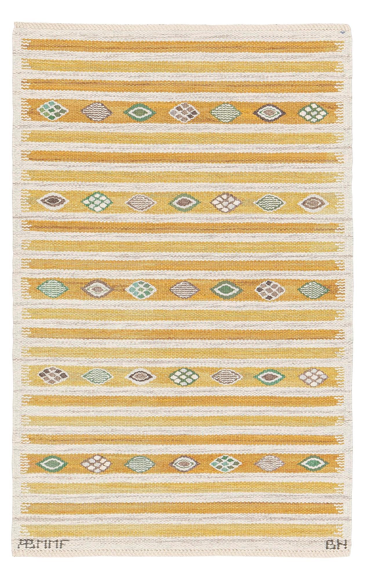 Barbro Nilsson, a carpet, 'Hjortron', flat weave, c. 137 x 87 cm, signed AB MMF BN.