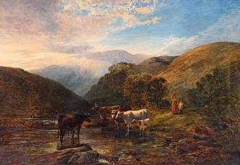 243. George Vicat Cole, Kor i landskap med berg i fjärran.