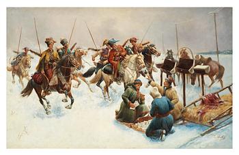 208. Adolf Baumgartner (Constantin Stoiloff), Cossacks in a vinter lanscape.