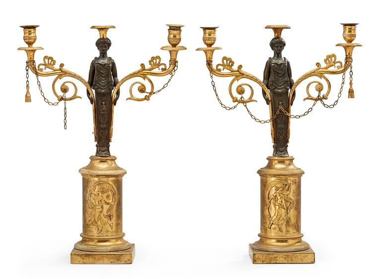 A pair of Swedish Empire 19th century two-light candelabra.