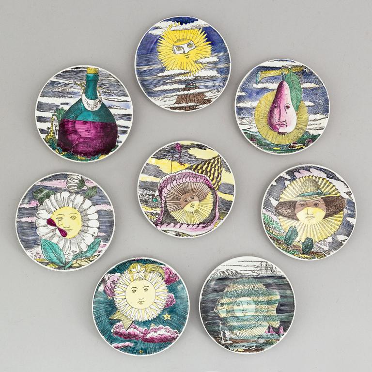 FORNASETTI, coasters, 8 st, porslin, "Soli di Fornasetti", Milano, Italien.