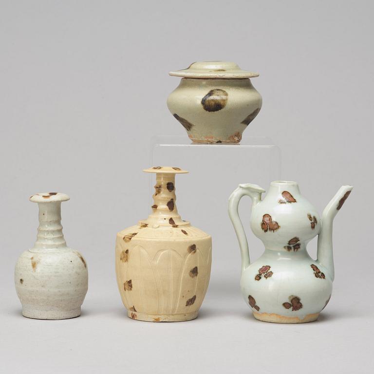 Two vases, a ewer and a jar with cover, possibly Yuan Dynasy.