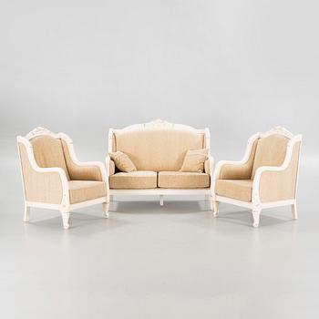 A pair of armchairs and a sofa from the second half of the 20th century.