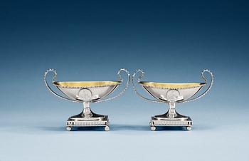 501. A PAIR OF SWEDISH PARCEL-GILT SALTS, Makers mark of Pehr Zethelius, Stockholm 1795.