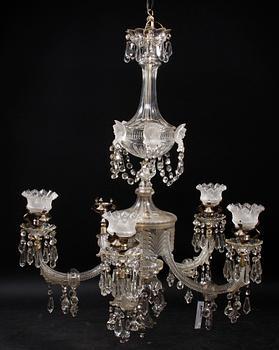 LJUSKRONA, glas, möjligen Baccarat, sent 1800-tal. H 113.