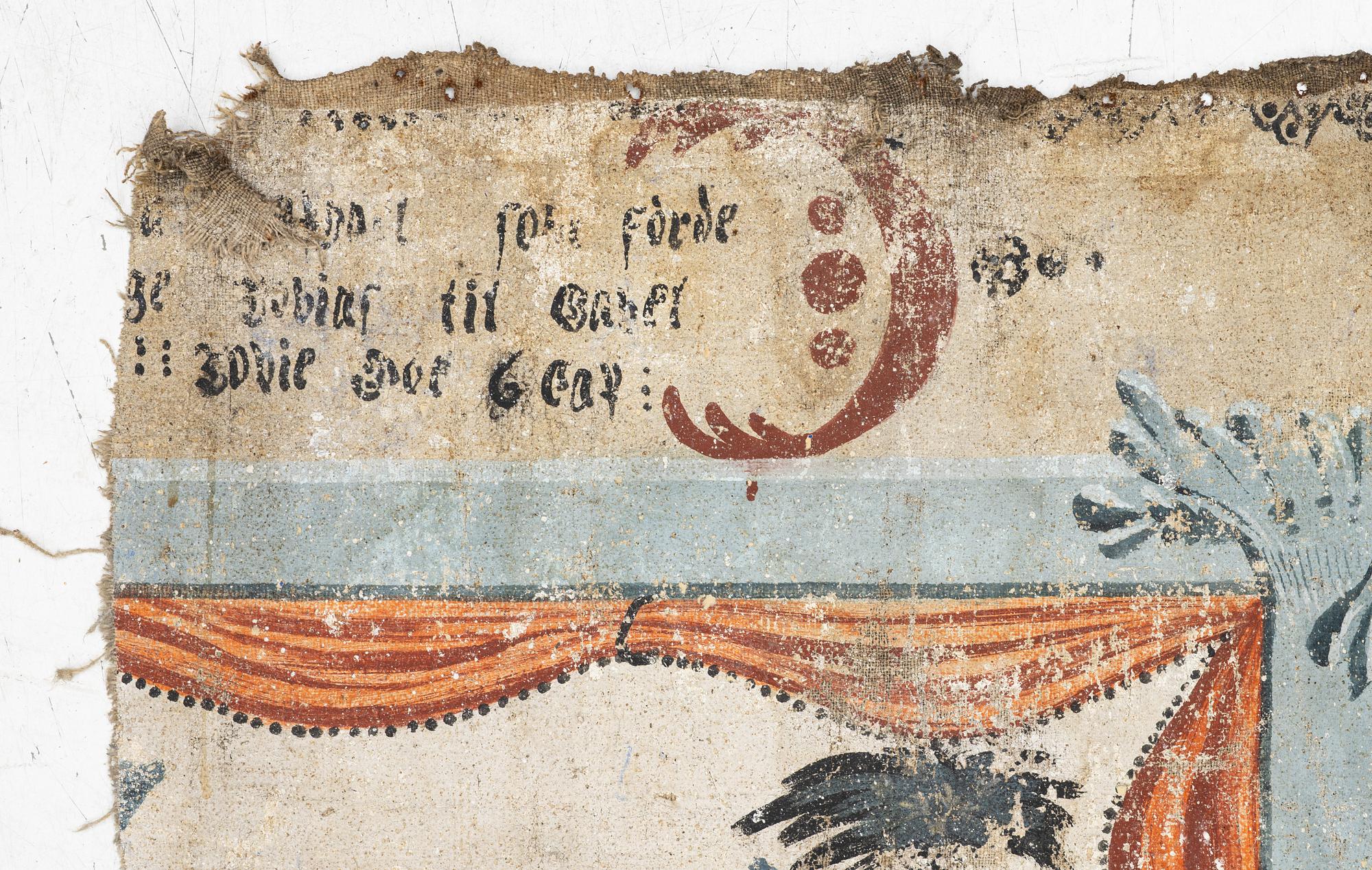 A nine-piece part folk art wall painting from Värmland, Sweden, late 18th century.