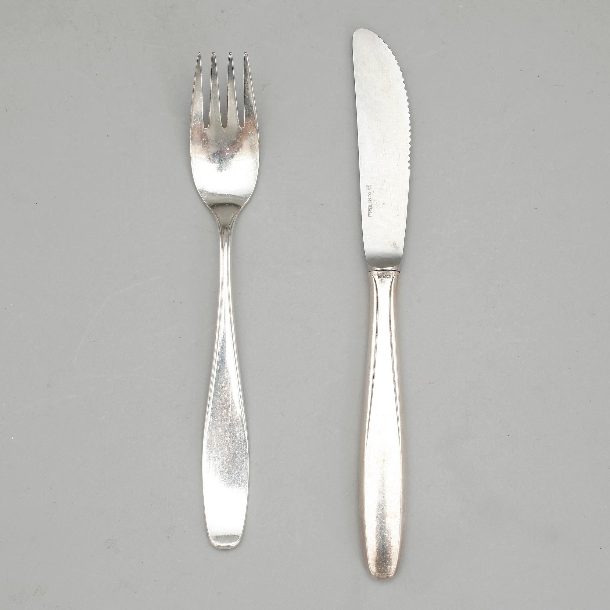 BESTICK, 12 st, låghaltigt silver, Tyskland, 1900-tal.  tot Vikt ca 1274 gram.