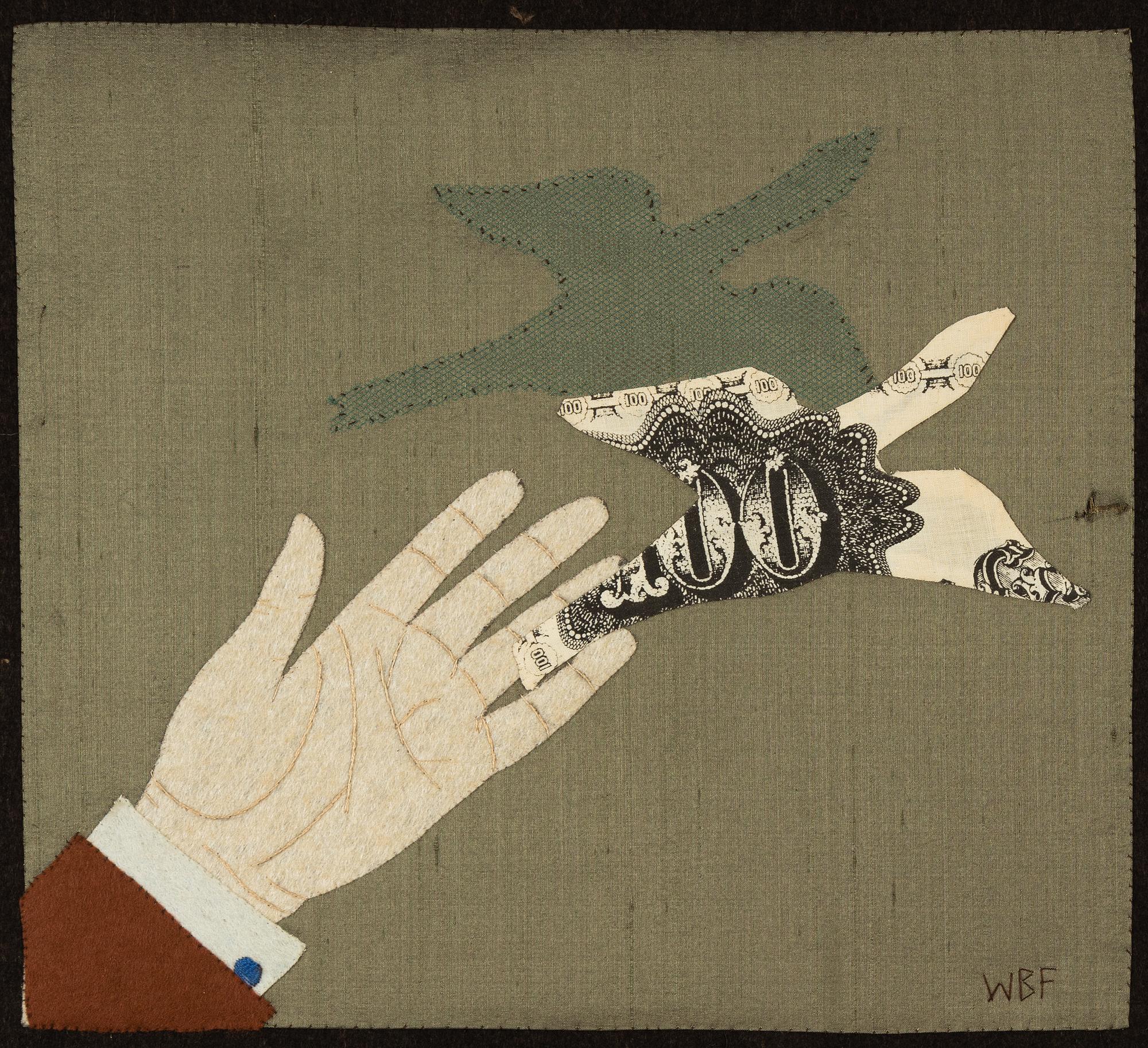 Wibeke Beck-Friis, collage in textile, signed WBF.