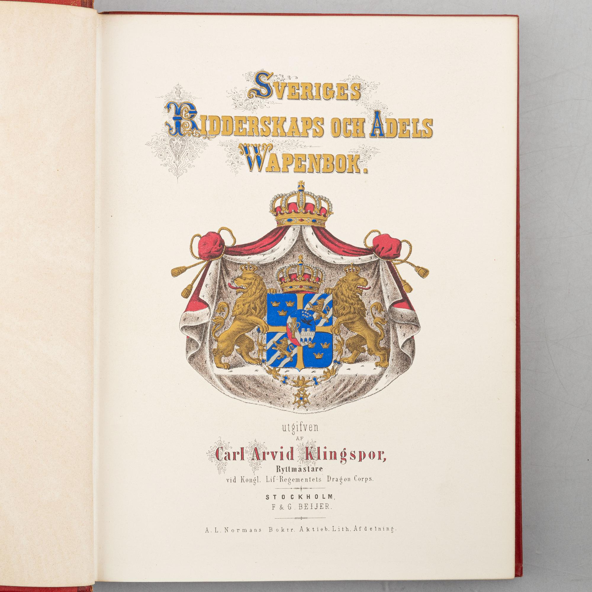 Books, 19 volumes, including Gustaf Elgenstierna's 'Svenska Adelns Ättartavlor'.