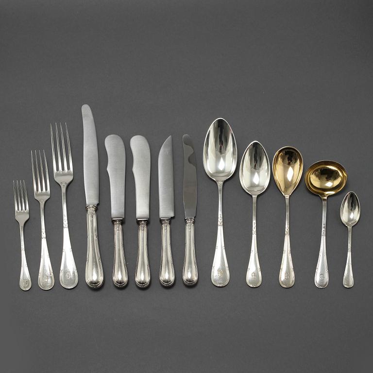 BESTICKSERVIS, 101 delar, silver, "Rosett", mestadels C G Hallberg, 1900-talets första hälft.