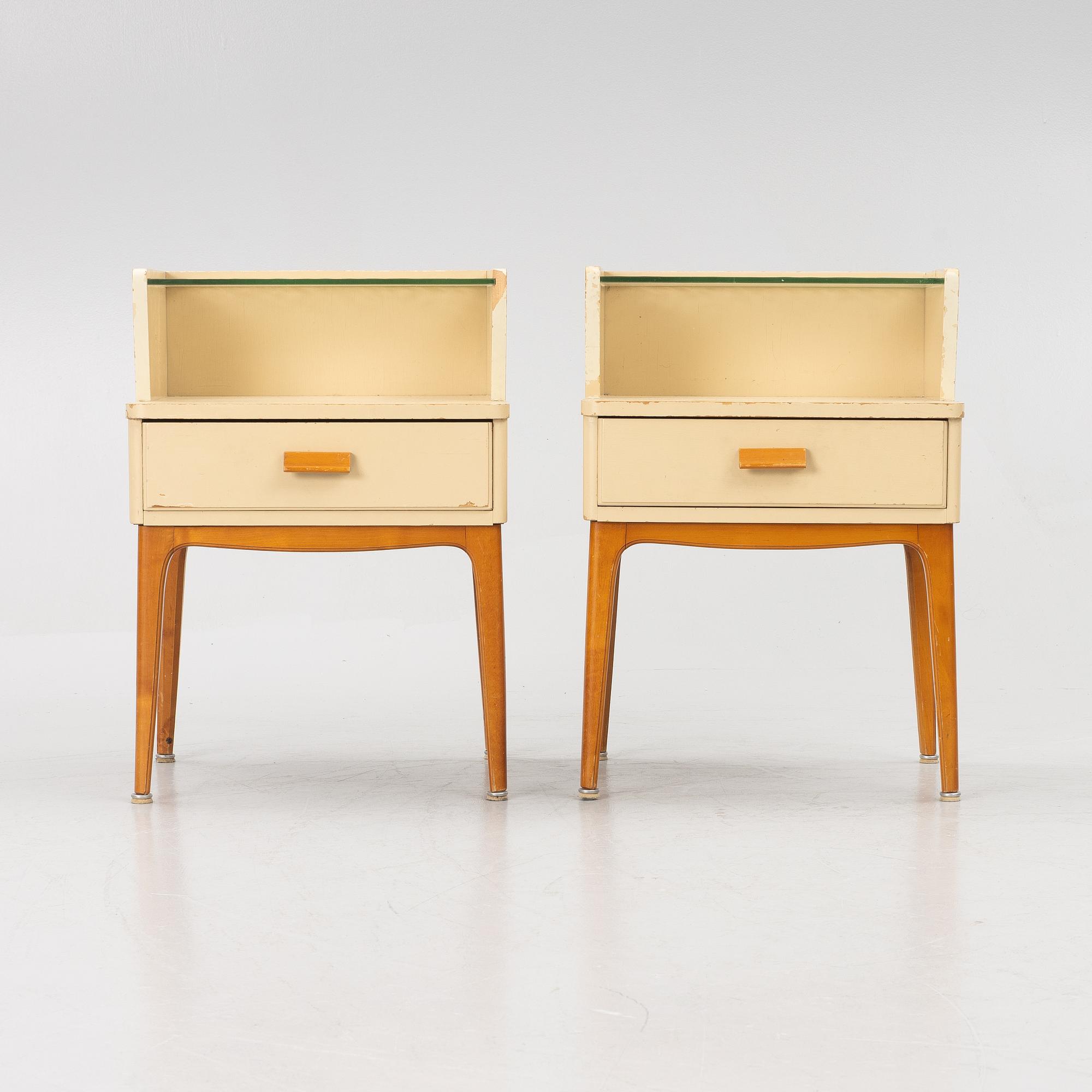 Bedside tables, a pair, first half of the 20th century.