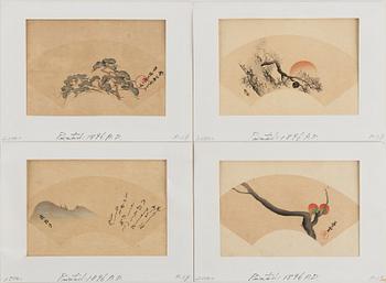 Four Japanese sheets from album, ink and colour on paper, 19th century.