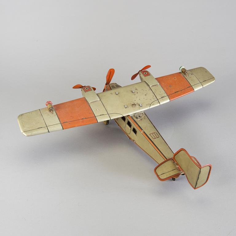 A Tipp & Co tinplate airplane, Germany, 1930s.