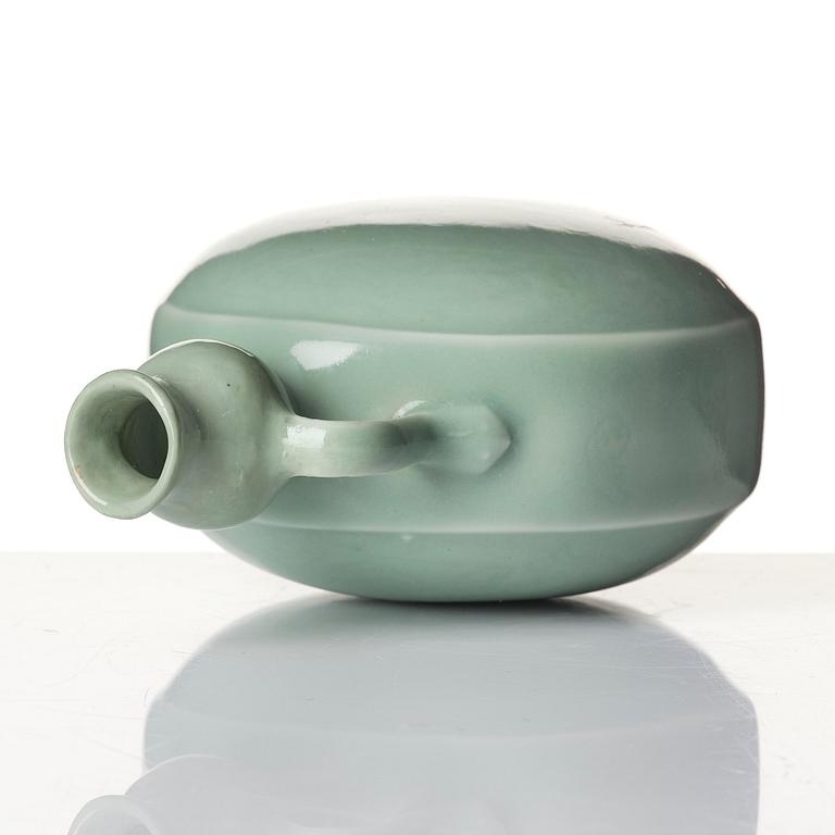 A celadon glazed moon flask, possibly Republic wiht a Yongzheng mark.