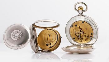 FICKUR, silver samt coin silver, Stewart Dawson & Co, Liverpool och Elgin Natl Watch Co, USA, 1800-talets andra hälft.