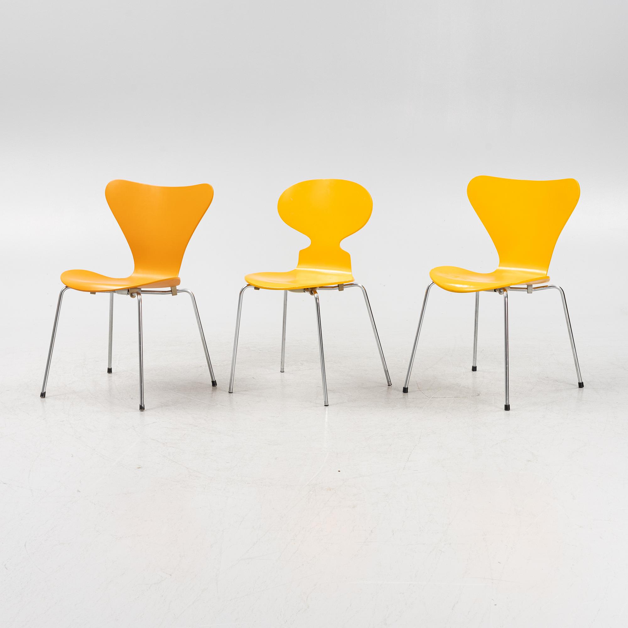 Arne Jacobsen, seven chairs, Fritz Hansen, Denmark, 1964-78.