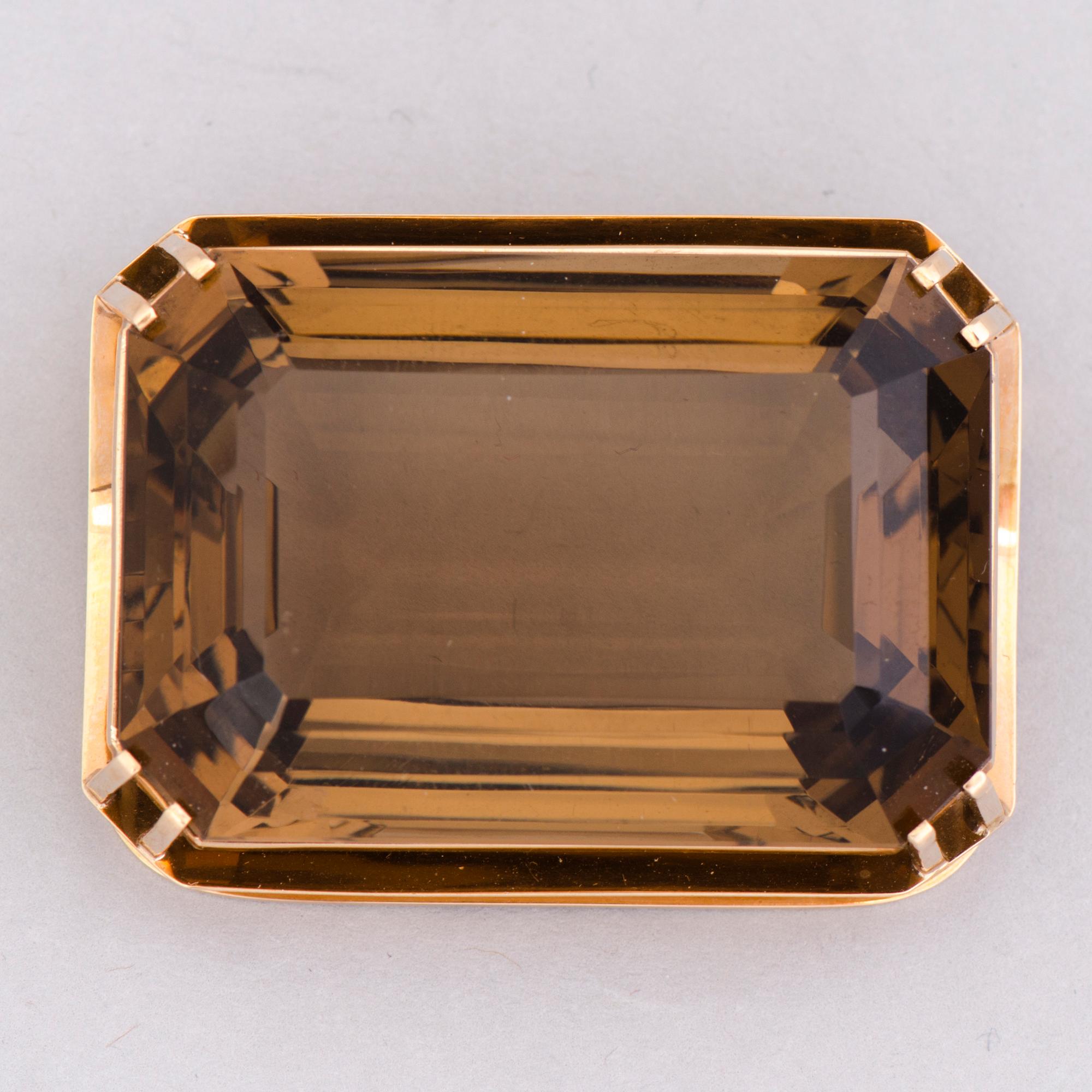 BROOCH, facetted smoky quartz, 14K gold. Harri Runila, Helsinki 1960.