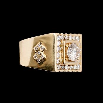 RING, 18 k guld, unisex, briljantslipade diamanter totalt 2.39 ct. Total vikt 18 gram.