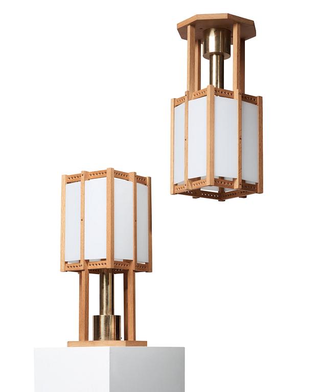 A pair of John Kandell oak lamps, Sweden 1950's.