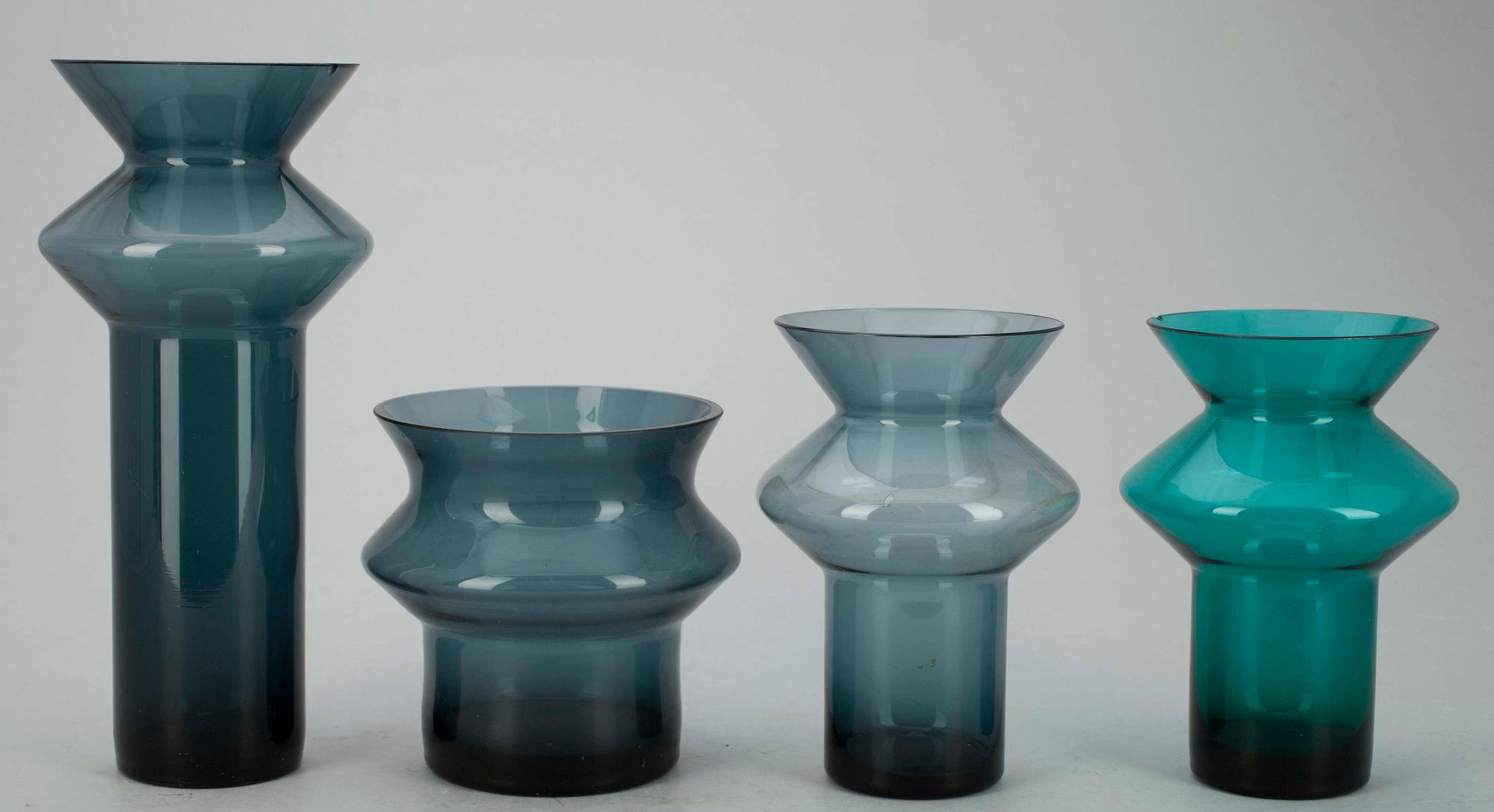 KONSTGLAS, 4 st, " Snurra", Helena Tynell, Riihimäen Lasi. 1900-talets senare hälft.