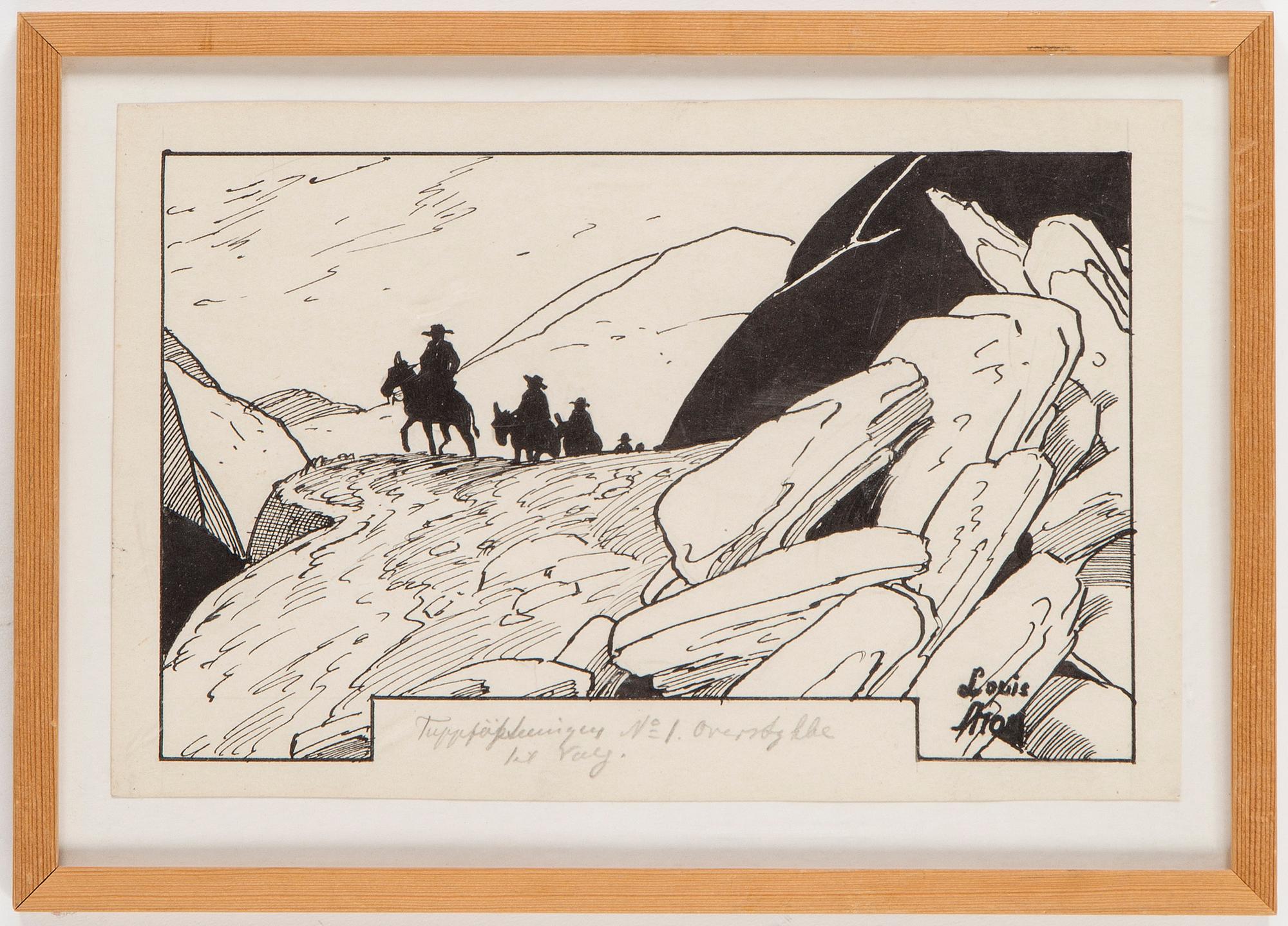 LOUIS MOE, teckningar, 5 st, signerade.