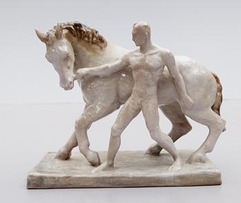 FIGURGRUPP, lergods, Else Bach, Karlsruhe, nr 4417, otydligt signerad, 1900-talets mitt.