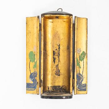 A portable buddhist altar and a figure of 'Weeping Buddha', Japan and Indonesia.