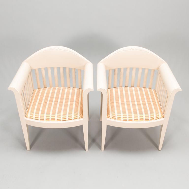 Eliel Saarinen, a pair of armchairs 'White Suite' series (Hvitträsk), Adelta 1980s.