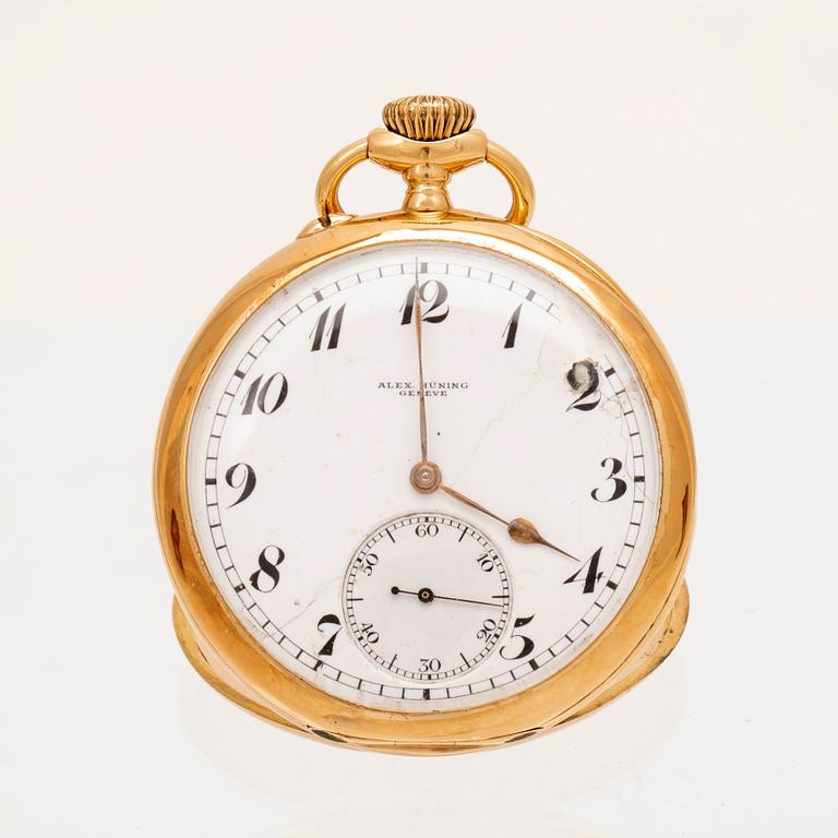 An 18K gold pocket watch by Alex Hüning, Geneve.