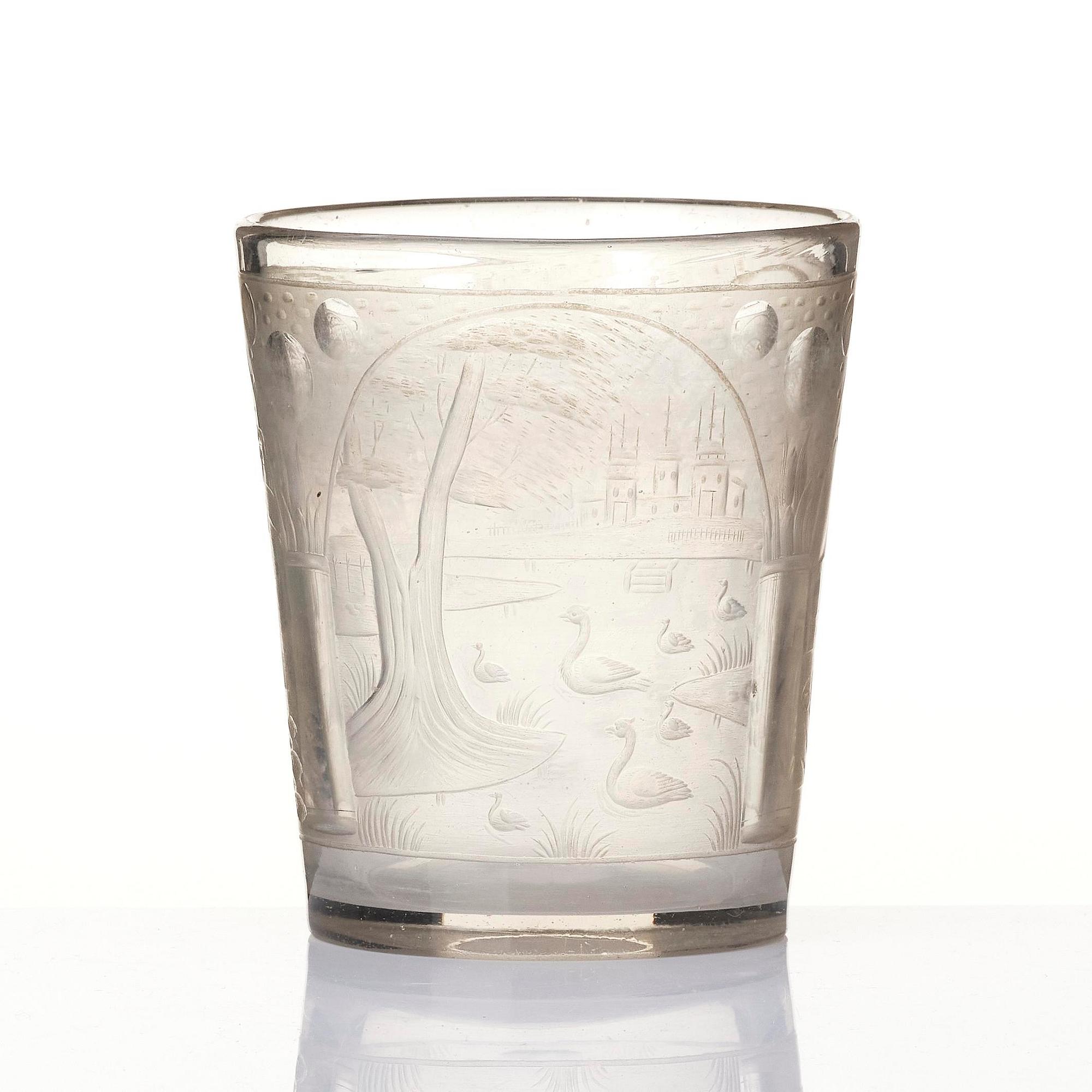 A Bohemian cut and engraved glass beaker, 18th century.