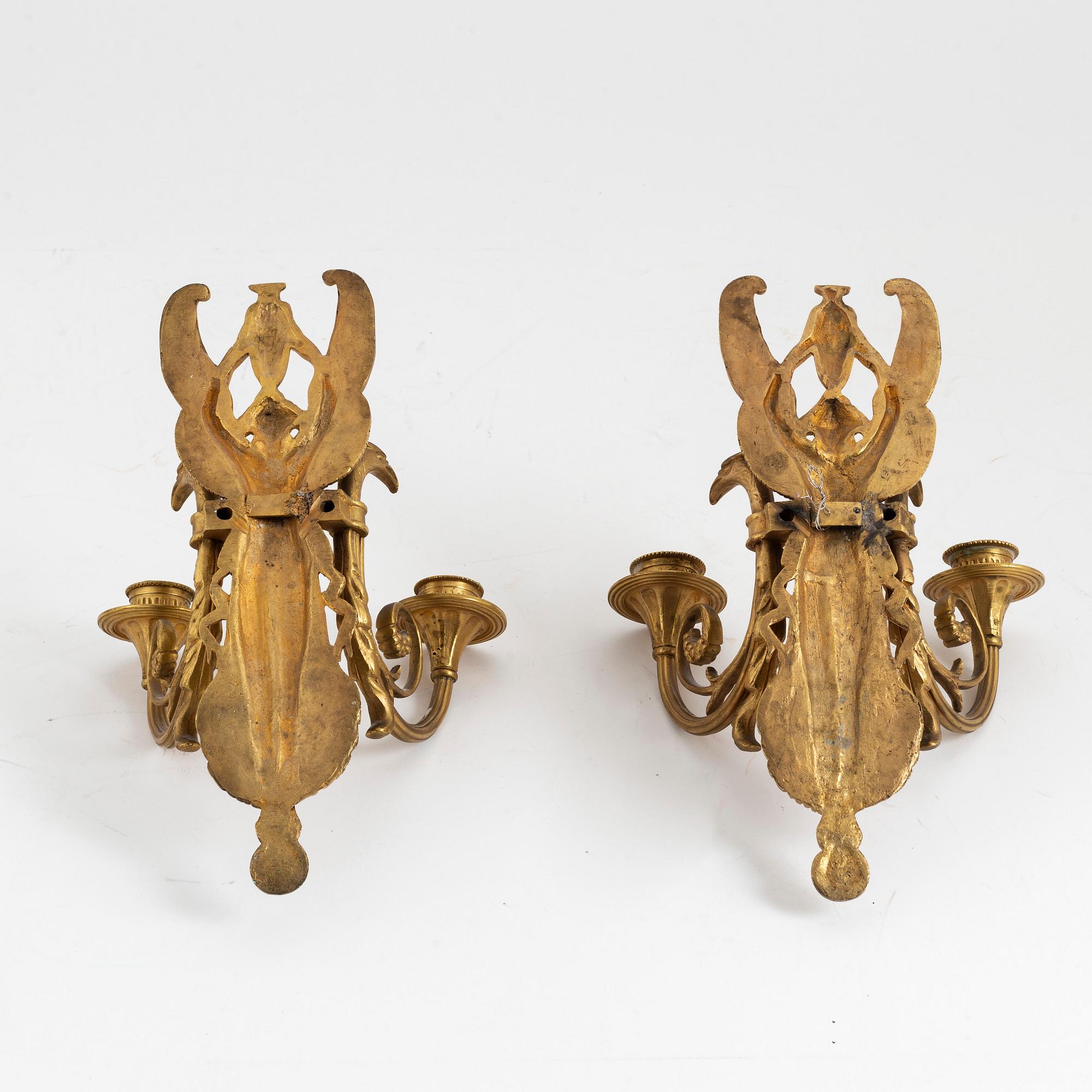 Appliquer, ett par, brons, empirestil, 1900-talets början.