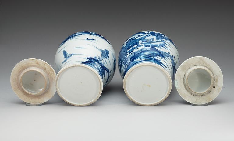 Two blue and white jars with covers, Qing dynasty, Jiaqing (1796-1820).