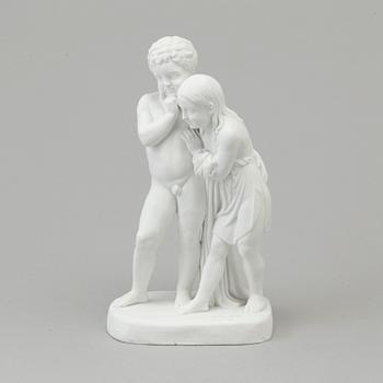 A bisquit sculpture of 'Two children' after Bertel Thorvaldsen, Bing & Gröndahl, Danmark, 20th Century.