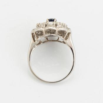 Sapphire and pear and brilliant cut diamond ring.