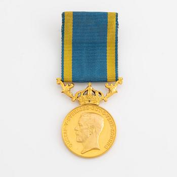 Medalj, Gustav V, guld, "För medborgerlig förtjänst", i etui, 1938.