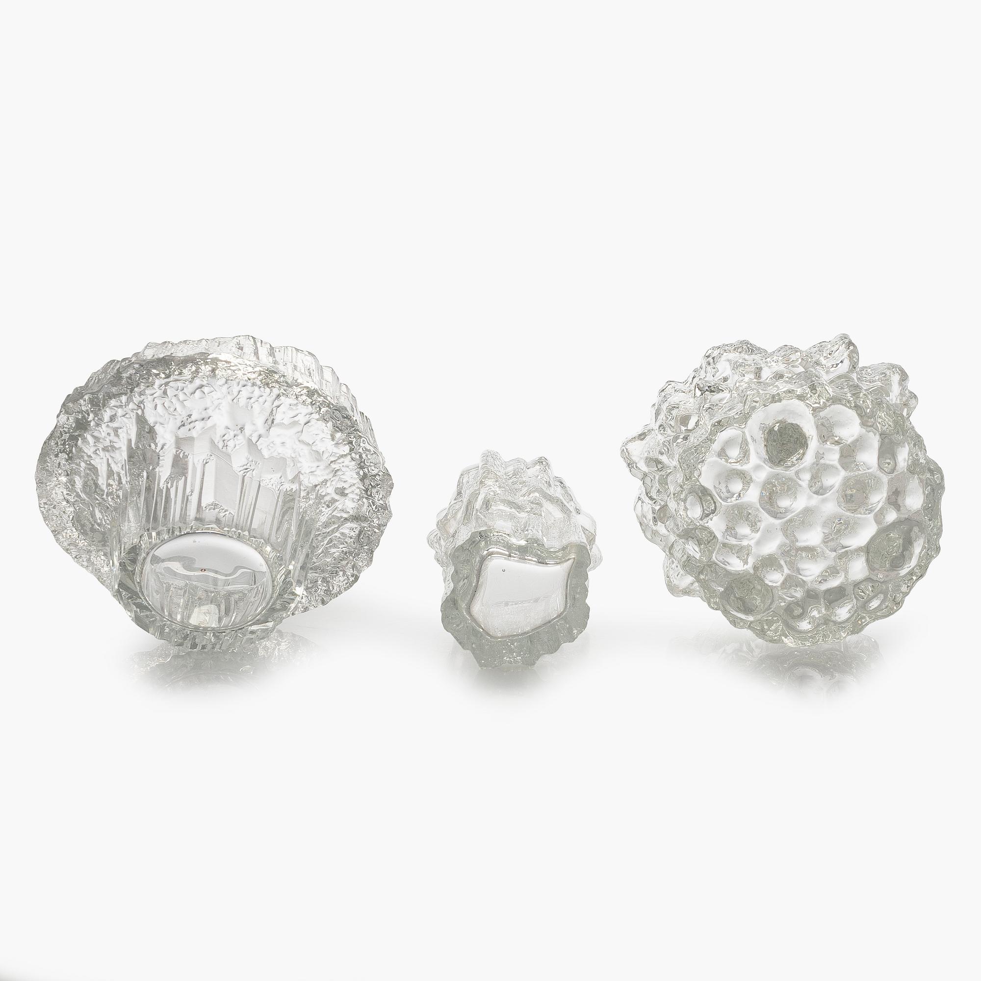 Tapio Wirkkala, a set of three glass vases, Iittala 1960s/70s.