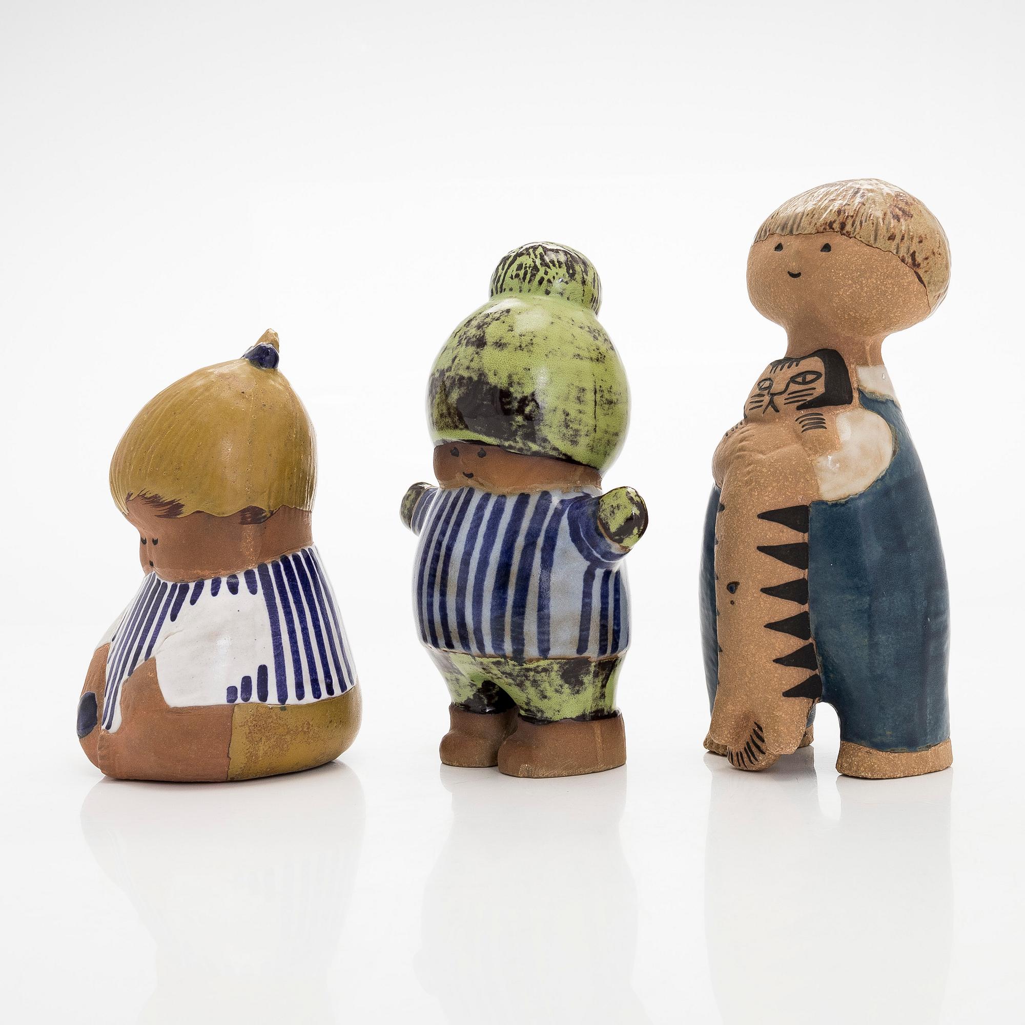 Lisa Larson, a set of three ceramic figurines from the series 'Larsons ungar', Gustavsberg.