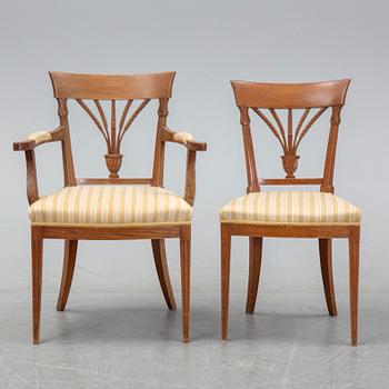 A set of four French Directoire chairs and four Directoire-style chairs, circa 1800 and circa 1900 respectively.