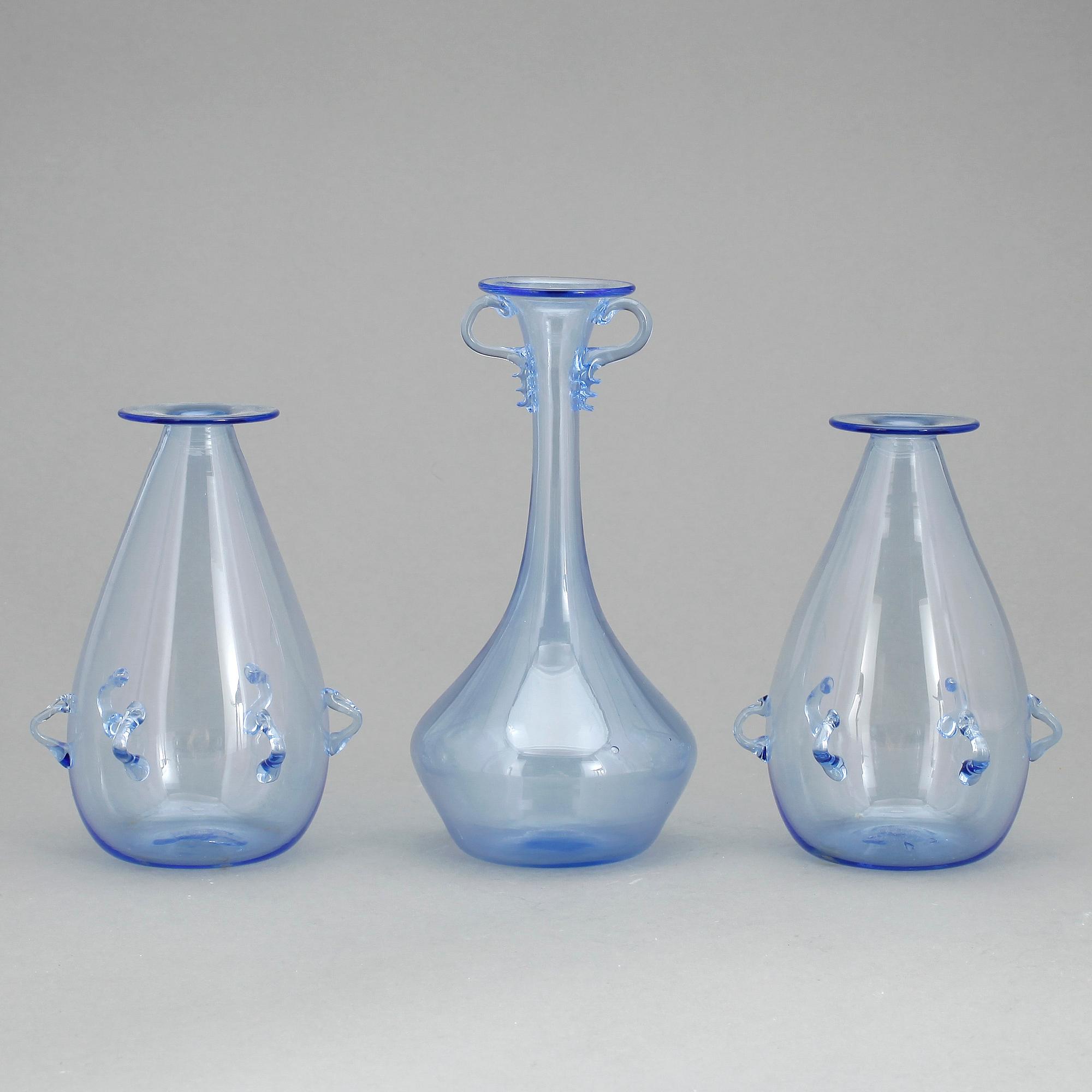 VASER, 3 stycken, glas, Italien, 1900-tal.