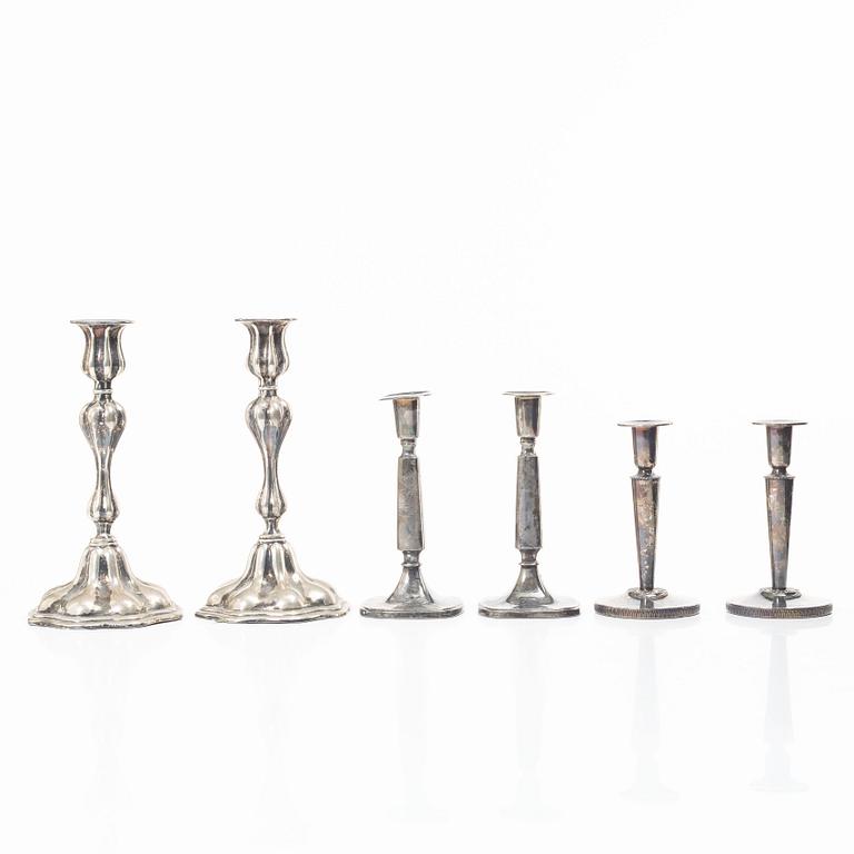 Three pairs of silver candlesticks, Ceson and CG Hallberg, second half of the 20th century.