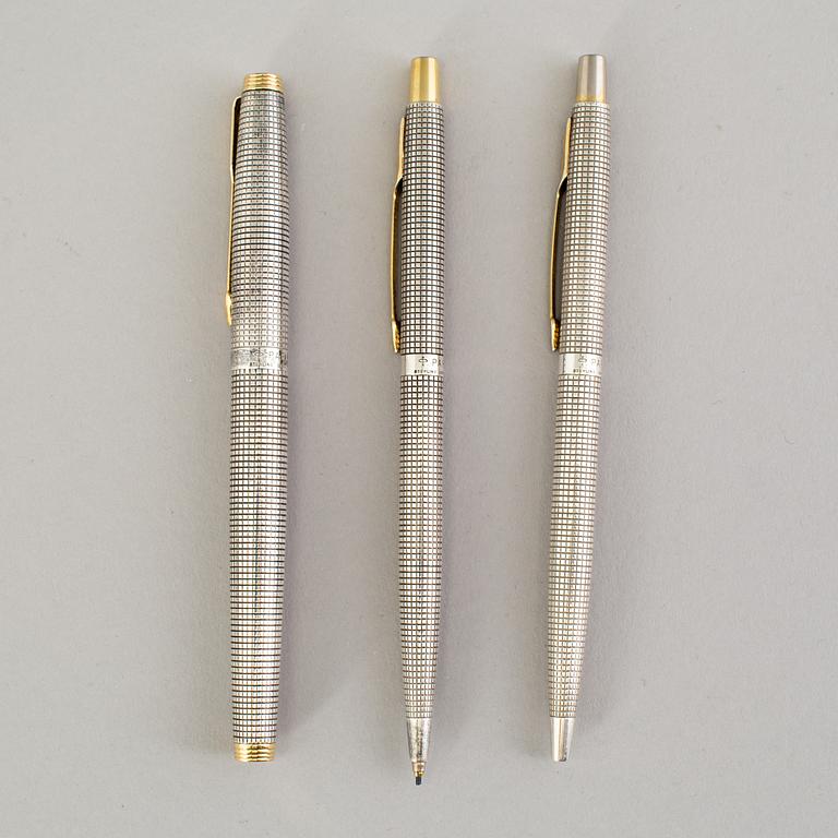 Three pens by Parker, silver.