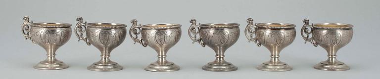 PUNSCHBÄGARE, 6 st, silver, Österike-Ungern 1866-1922. Tot. vikt ca 313 g.