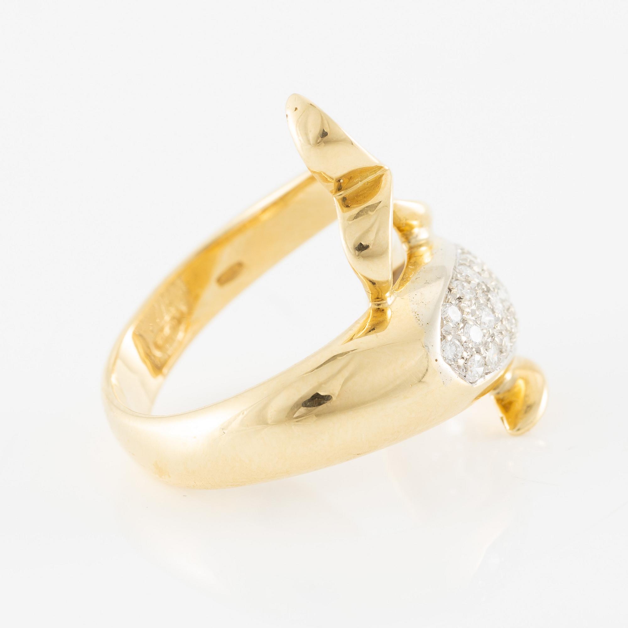 Ring in the form of a dolphin, 18K gold with brilliant-cut diamonds, Italy.