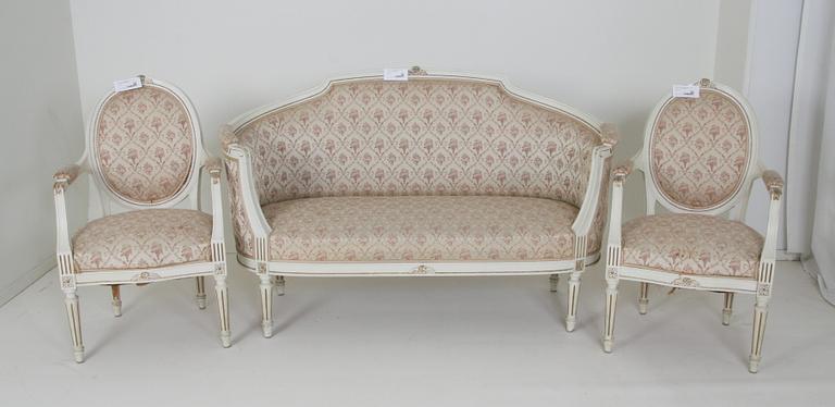 SALONGSMÖBLEMANG, 3 delar, gustaviansk stil, 1900-tal.