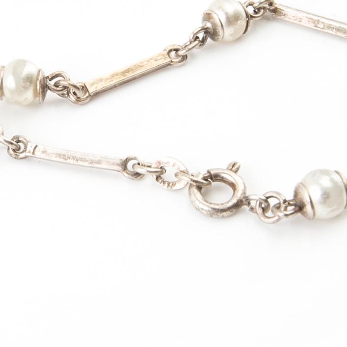 Necklace and bracelet, silver and pearls, Swedish import hallmarks.