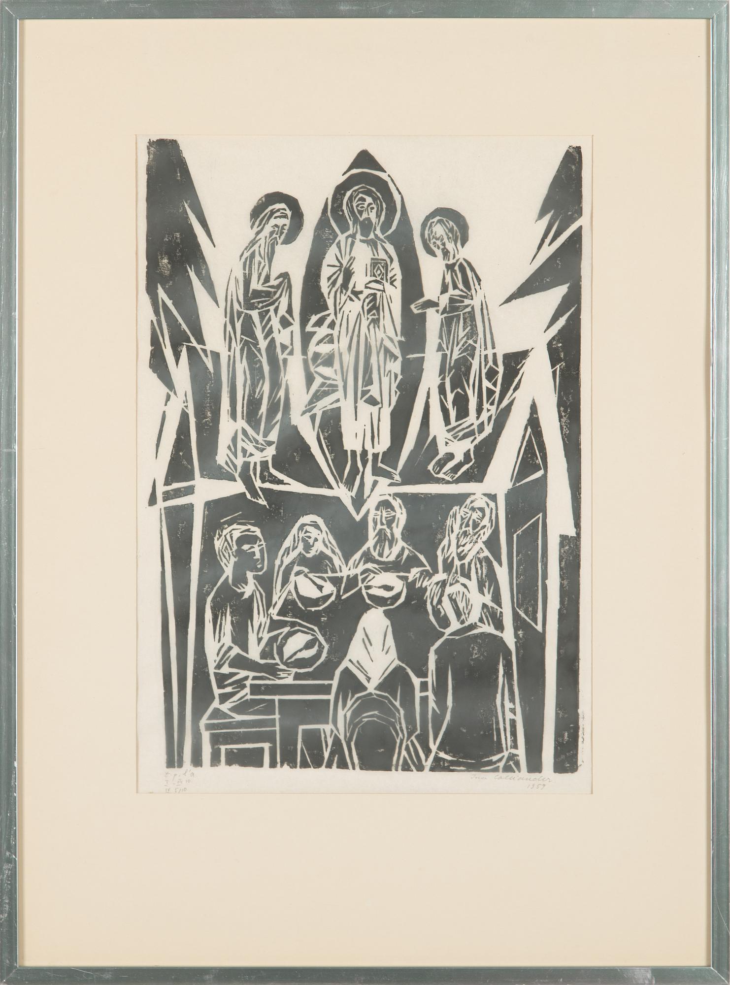 Ina Colliander, träsnitt, signerad och daterad 1959, märkt t.p.l'a I-III 10 IV 5/10.