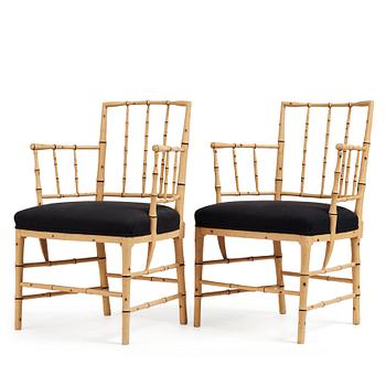 55. A pair of late Gustavian bamboo imitation armchairs by Ephraim Ståhl, master in Stockholm 1794-1820.